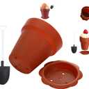 20 Pack Flowerpot Dessert Cups, Shovel, Spoon, Bottom Tray - Small Flower Pot Cups, Mini Flowerpot Cake Desserts Cups Ice Cream,Yogurt Containers - DIY (Brown,Reusable)