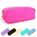 Small Pencil Case Makeup Bag for Purse, Cute Pencil Pouch Preppy Nylon Makeup Brush Bag with Zipper , Girls Portable Stationery Storage Case Small Pen Bag for Office School College(Slim-Bubblegum)