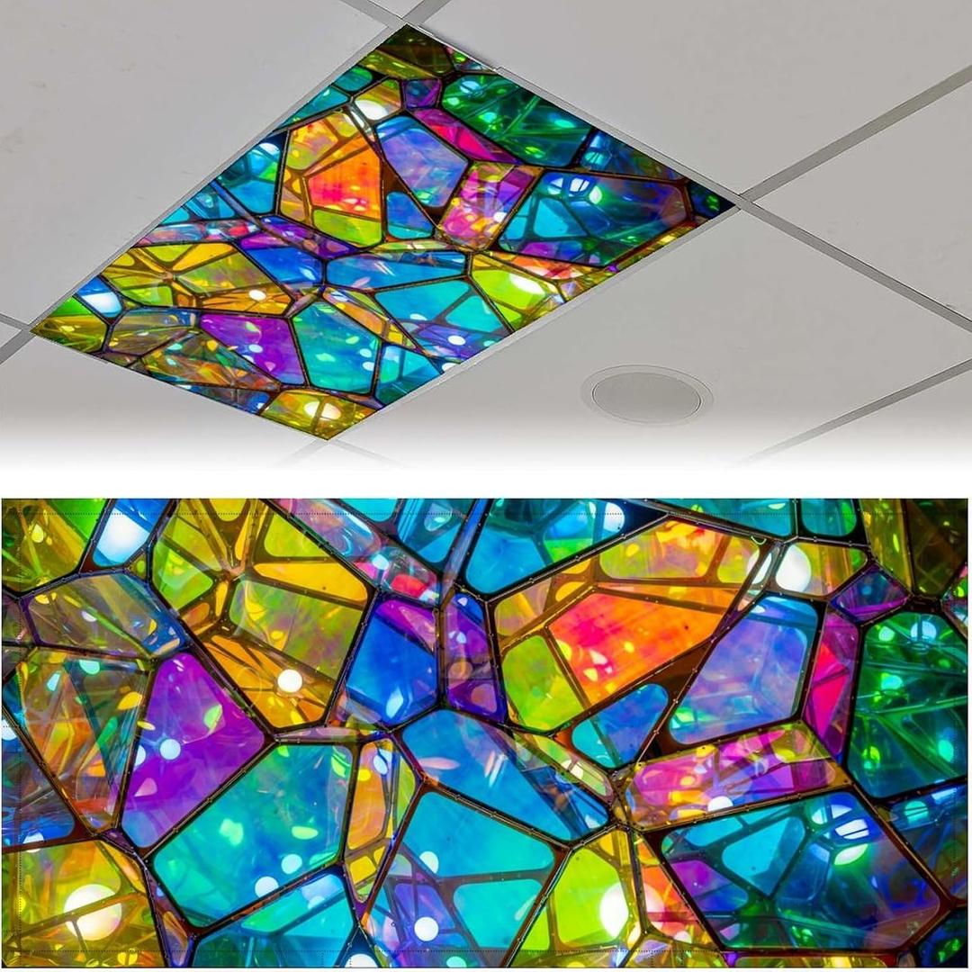 2 Pack Fluorescent Light Covers for Classroom - Color Geometry Magnetic Ceiling Light Cover Filters for School, Home, Office Drop Ceiling Lamp Decor, 4 X 2 Feet