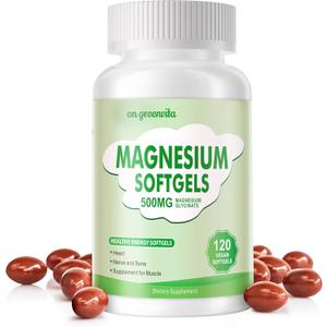 Magnesium Supplement Softgels, Easy Absorption Magnesium Glycinate 500mg, High Bioavailability Magnesium for Sleep & Calm Support, Nervous, Muscle & Bone Health 120 Softgels