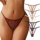J-pone G-String Thongs for Women T-back Lace Hollow Out Low Waist Thongs Breathable Cheeky Sexy Underwear Panties 5Pack L