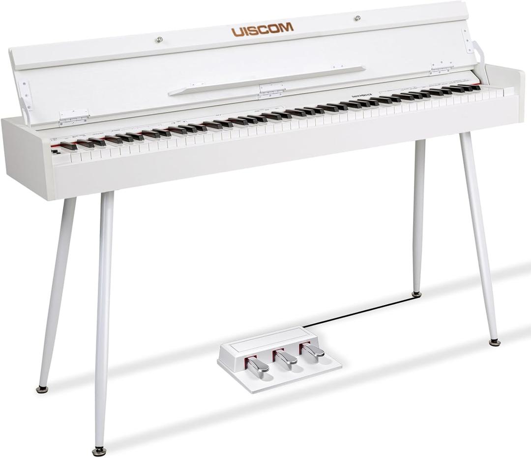 88 Key Weighted Home Digital Piano- Wooden Desk Electric Piano Transforms Between Desk and Vanity - Progressive Hammer-Action Keyboard, Perfect for Beginners with MIDI-White