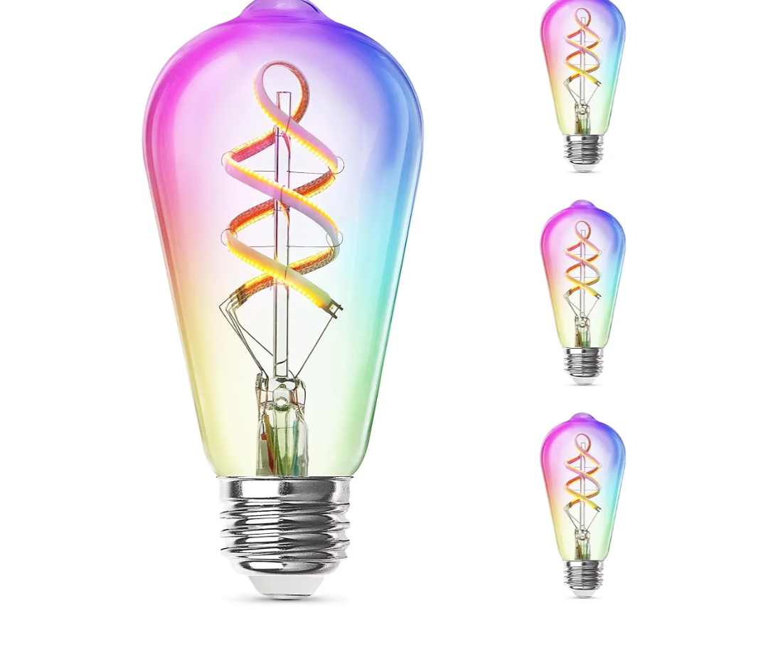 Feit Electric Smart ST21 Light Bulb, 60W Eq, Dimmable, Spiral Filament Edison Style. WiFi Enabled, Works with Alexa/Google Home, Millions of Colors, 15,000-Hr. Lifetime, ST2160RGBWFILAG/RP/3, 2 Pack