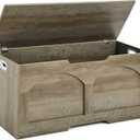 oakvivo Storage Chest, 31.5" Retro Wooden Storage Bench, Entryway Storage Trunk, Supports 330 lb, Upgraded Safety Lift Support Hinge, Entryway Bench, U-Shaped Opening for Entryway Living Room, Greige