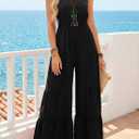 BLENCOT Jumpsuits for Women Summer Casual Loose Sleeveless Overalls Jumpsuit Ruffle Wide Leg Long Flare Pant Flowy Rompers (Black, L)