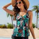 SEAFORM Women's Tankini Swimsuits Two-Piece Tummy Control Bathing Suits V-Neck Printing Swim Dress for Women with Boyshorts (Large)