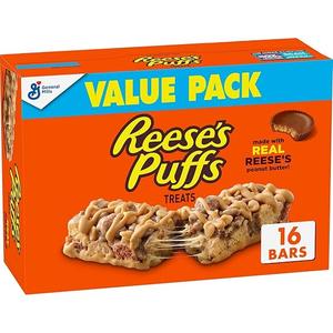 Reese's Puffs Peanut Butter & Cocoa Cereal Bars, Value Pack, 16 ct, 13.6 oz Individually Wrapped, Made with Real Peanut Butter & Cocoa, Good Source of Calcium, Perfect Treat On-The-Go, Expiration 15th of May 2027