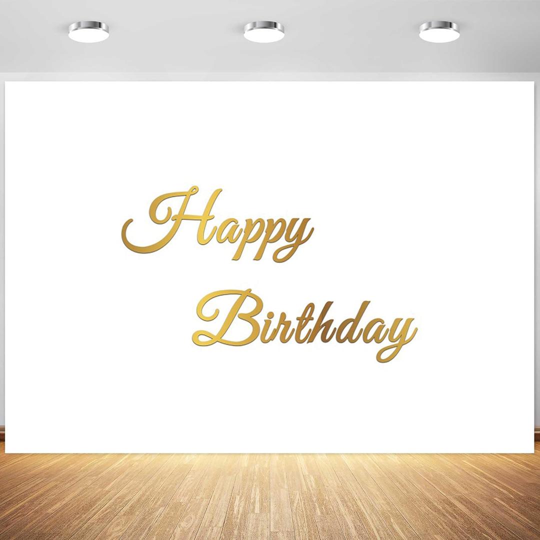 7x5ft Birthday Backdrop Gold Happy Birthday Photography Background White Birthday Party Decorations Celebration Banner Cake Table Supplies Wallpaper Photo Studio Props