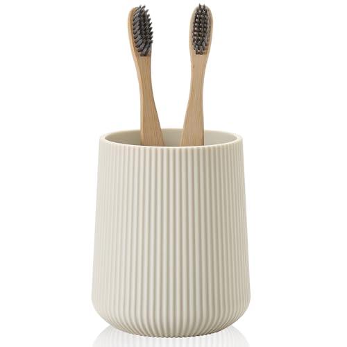 YAUKPH Beige Striped Toothbrush Holder for Electric Toothbrushes Bathroom Organizer Cup for Toothpaste Kids & Adults
