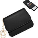 Small RFID Wallet for Women,Slim Wallet with Keychain Tri-Fold Credit Card Holder Wallet with Zipper Coin Pocket and ID Window Mini Wallet for Travel or Gift (Jet Black)
