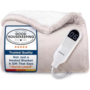 Bedsure Heated Blanket Throw Blanket with Preheat Function - Fast Heating Electric Blanket, Soft Flannel Throw with 6 Time Settings(Up to 10H), 6 Heating Settings, Gifts for Grandma (50"x60", Cream)