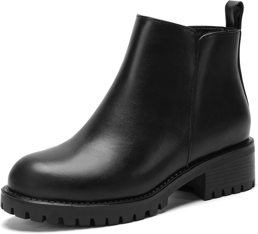 Wide Width Chelsea Boots Women Ankle Low Heel Fall Boots Lug Sole Short Booties (7.5 Wide, Black)
