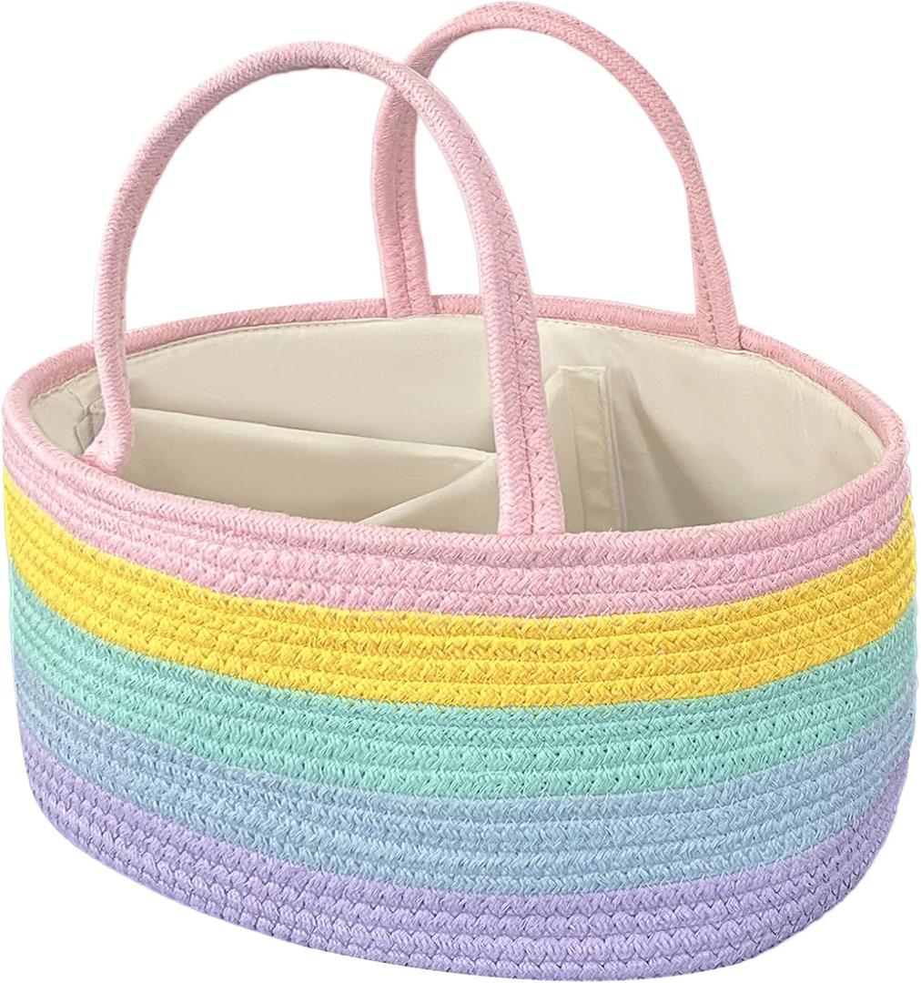 Rainbow Woven Baskets Rope Blanket Basket Storage withe Handles for Laundry, Living Room, Nursery, Bedroom (Square Rainbow)
