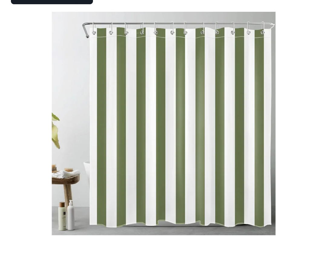 LB Sage Green and White Striped Fabric Shower Curtain for Bathroom with 12 Hooks, Vertical Stripe Shower Curtains for Bathroom, Modern Farmhouse Geometric Bathroom Shower Curtains, 72x72 Inch