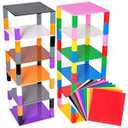 Strictly Briks Stackable Baseplates - Compatible with Lego, 6 x 6 in Baseplates for Buildling Blocks, Display Tower, Expand Vertical Builds, 12 Baseplates & 80 Stackers, Kids Easter Gift, Rainbow