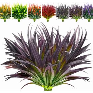 8 Pcs Outdoor Fake Plants UV Resistant Artificial Tall Grass Plants Faux Tropical Flowers Bushes Dcor Fall Winter Summer Planters Patio Front Door Porch Plastic Greenery & Shrubs Decoration,Deep Purple Grass Plant, 8pcs