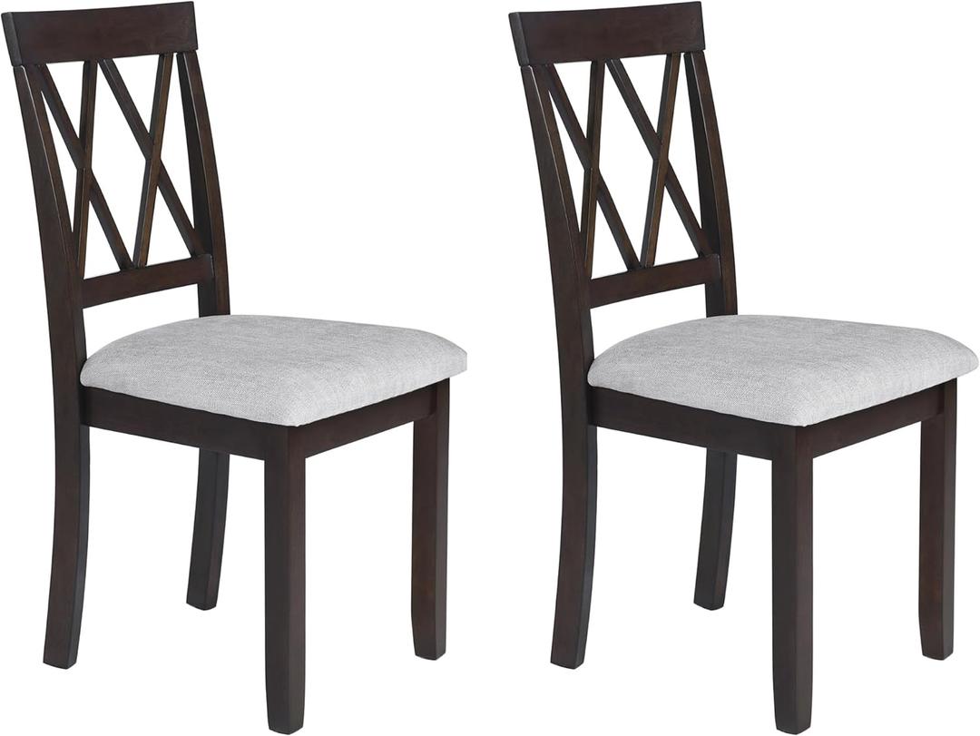 Dining Room Chairs Set of 2, Upholstered Fabric Accent Kitchen Chairs with Solid Rubber Wood Legs, Padded Seat, Modern Design, Espresso Color