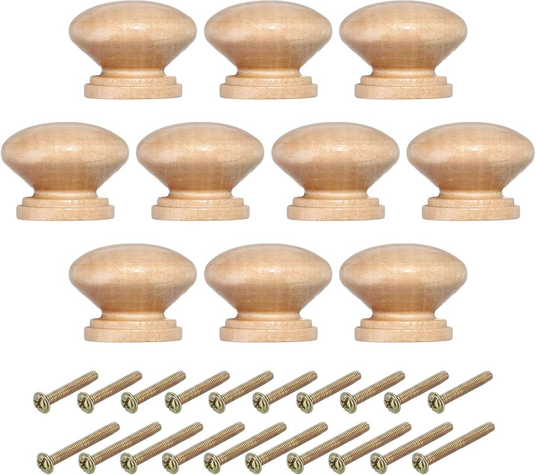 PATIKIL 1-3/8 Inch Cabinet Knobs, 10 Pcs Round Drawer Dresser Knobs Wood Handles Knobs Drawer Pulls with Screws for Kitchen Cupboard Furniture Door, Wood Color (Wood Color)