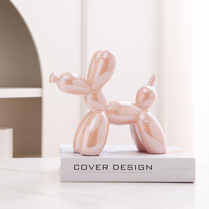 4Inch Modern Decorative Balloon Dog Figurine, Metallic Ceramic Sculpture, Contemporary Home Decor (Pink2)