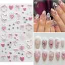 Bow Nail Art Stickers 5D Embossed Flower Nail Decals Spring Summer 3D Self Adhesive Bow Heart Nails Decoration Supplies for Women Nails Design