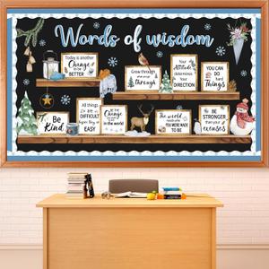 56Pcs Winter Bookshelf Bulletin Board Set Words of Wisdom Motivational Classroom Decor Inspirational Quote Snowflake Cutouts for Christmas Holiday Party School Classroom Home Chalkboard Wall Decor