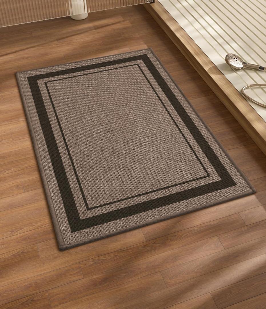 Chakme Bathroom Rugs Mat 24x17, Ultra Thin Non Slip Bath Mat Small Quick Dry Absorbent Bath Mat for Bathroom Floor, (Dark Beige, 24"x17")