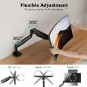 Single Monitor Desk Mount for 13-35 inch Ultrawide Flat/Curved Screens, Heavy Duty Gas Spring Monitor Arm Stand Holds up to 30.8lbs, Fully Adjustable, Clamp and Grommet Base