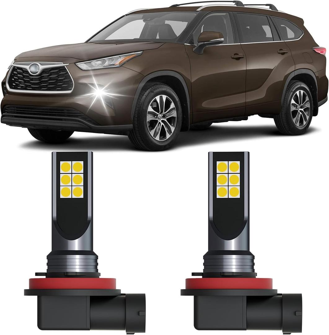XFLHEHD 2Pcs Highlander Fog Light Bulbs Fits for 2014-2023 Toyota Highlander Replacement Bulbs, 6500K Cool White, Plug and Play Fog Light Blubs Replacement Package