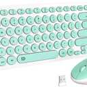 FD Wireless Keyboard and Mouse Combo - 2.4GHz USB Cordless, Cute Round Keys, Quiet and Slim Set for Laptop, Computer, TV, and Mac - Mint Green & White