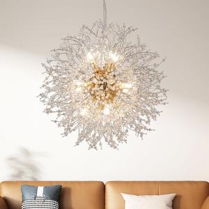 Modern Dandelion Chandelier, 12 Lights Gold Firework Chandelier for Dining Room, Crystal Pendant Light Fixture Sputnik Chandeliers for Entryway, Hallway