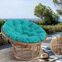 Papasan Chair Cushion Outdoor, Round Papasan Cushion Indoor with Ties, Waterproof Circle Seat Pad for Porch Patio Garden, 45 in Blue, Cushion Only