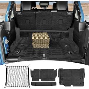 Cargo Mats with Net for 2021-2025 Jeep Wrangler JL Unlimited 4XE Accessories All Weather Protection Rear Seat Back Cover Trunk Liner Cargo Net for 21-25 JL JLU 4XE 4 Door(Not for 4X4)