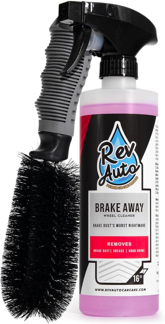 Rev Auto Wheel Cleaning Kit - 2 Item Wheel and Tire Cleaning Kit Includes 16oz Car Wheel Cleaner and Wheel Cleaner Brush Works For All Wheels and Tires