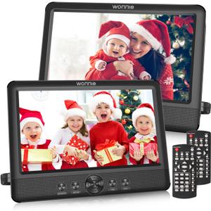 WONNIE 10.5" Two Car DVD Players Portable Dual Screen Headrest Video Player, Play a Same or Two Different Movies with 5-Hour Rechargeable Battery,2 AC Adapters,2 Mounting Brackets, Support USB/SD Card