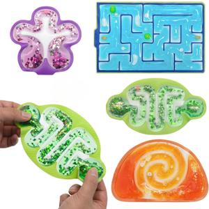 Squishy Sensory Toys for Kids, 4 Pack Maze Fidget Toys for Autism, Squeeze Toys with Filled Gel, Glitter, Stress Anxiety Relief Toys, Prizes for Kids Classroom