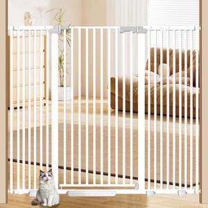 51'' Extra Wide Cat Gate Barrier 30-63'' Wide for Doorways Hallways, Pressure Mounted Tall Pet Dog Gates No Drilling Auto Close, Cat Fence Indoor Climb Proof (White)
