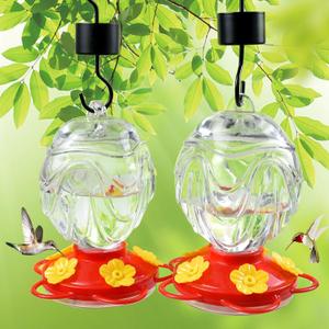 Glass Hummingbird Feeders for Outdoors Hanging 15 oz Sealed and Leak- Proof Easy to Clean and Fill Containing Ant Moat, for Attract Hummingbird (Pack of 2, Clear)