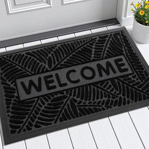 Smiry Welcome Mat Indoor Outdoor, All-Season Waterproof Front Door Mat, Sturdy Natural Rubber Doormat, Non-Slip, Easy Clean, Low Profile Dirt Trapper for Porch Patio Entrance, 29.5x17, Black