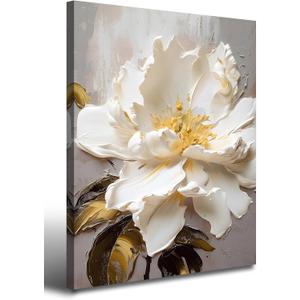 BLINFEIRU Flower Pictures Bedroom Wall Decor White Elegant Floral Canvas Art Prints Modern Framed Artwork for Bathroom Wall Decorations 12"x16"
