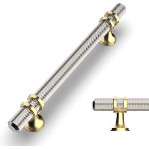 Amerdeco 10 Pack Knurled Brushed Satin Nickel Cabinet Pulls 5 Inch Hole Center Kitchen Cabinet Handles for Drawer Dresser, Cupboard and Wardrobe ZH0025