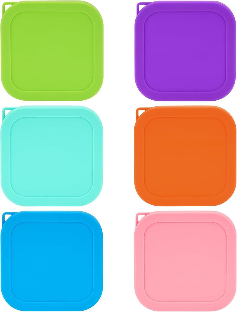 Linkidea 6 Pcs Reusable Silicone Lids for Food Storage, Leak-proof Square Cover Replacement for Sauce Containers, Compact Kitchen Accessories Fits Daily Use, Exact Size Compatible with 6 oz