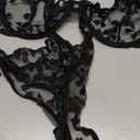 Lilosy Sexy Underwire Cute Push Up Strappy Embroidered Mesh Sheer Lingerie Set See Through Panty Bra (3X-Large, Bow Black)