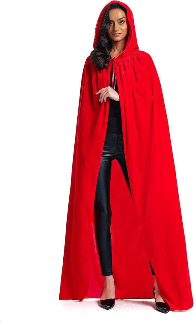 Velvet Cloak, Adult Hooded Cloak Velvet Cape Halloween Witch Costume for Men and Women Cosplay Costumes (Medium, Red)