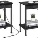 End Table with Charging Station,Small Side Table,2-Tier Nightstand with Storage Shelf,Sofa Bedside Table for Small Spaces in Living Room,Bedroom,Office,Easy Assembly,Black