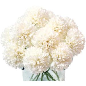 Artificial Flowers, 10Pcs Fake Flowers Silk Artificial Chrysanthemum Ball Hydrangea Bridal Wedding Bouquet for Home Garden Party Wedding Decor (Cream)