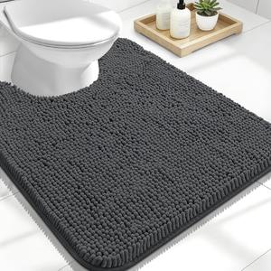 Toilet Rugs U-Shaped 24x20, Extra Soft Absorbent Chenille Contour Bathroom Rugs for Toilet, Dry Quickly, Machine Washable, Non-Slip Bath Mat, Dark Grey