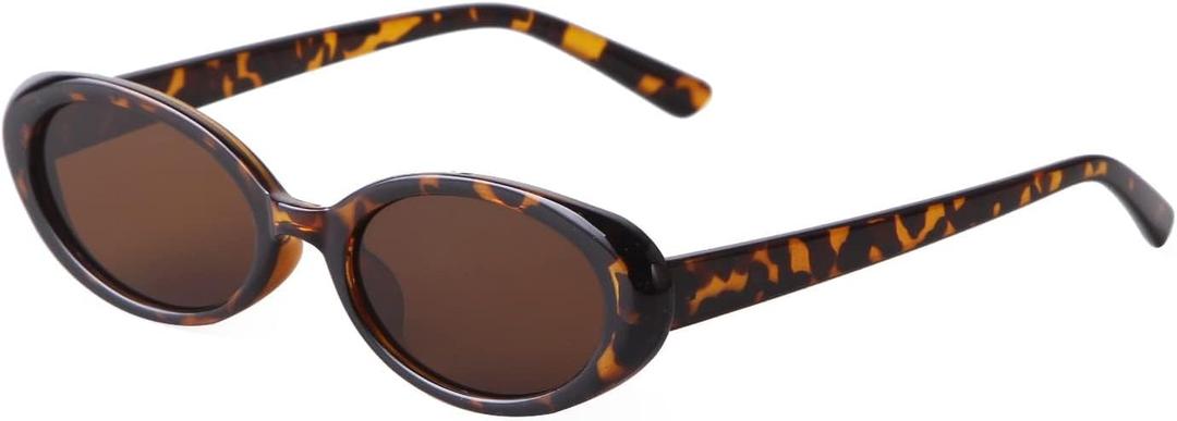 Trendy Retro Oval Sunglasses for Women, 90s Small Y2K Fashion Vintage Narrow Sun Glasses (1 Pack Leopard)