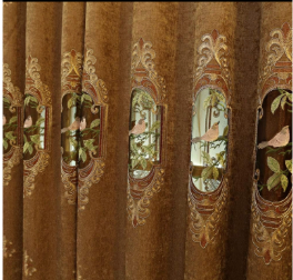 Set of 2 Panels Embroidered Birds 80% Blackout Curtains for Living Room Bedroom Dining Room Curtains & Drapes High-end Curtain with Grommet Top Brown Cloth 49W X 84 inch Length