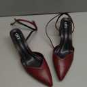 QIY Burgundy Heels for Women Closed Toe Wine Red Pointed Toe Heels for Women Ankle Strap Strappy Slingback Sling Back Short Low Chunky Block Heel Women's Pumps Dress Wedding Shoes Size 11