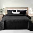 Exclusivo Mezcla 3-Piece Black Quilt Set, Box Pattern Ultrasonic and Soft Quilts/Bedspreads/Coverlets (1 Quilt, 2 Pillow Shams) for All Seasons, King (106''x96'')
